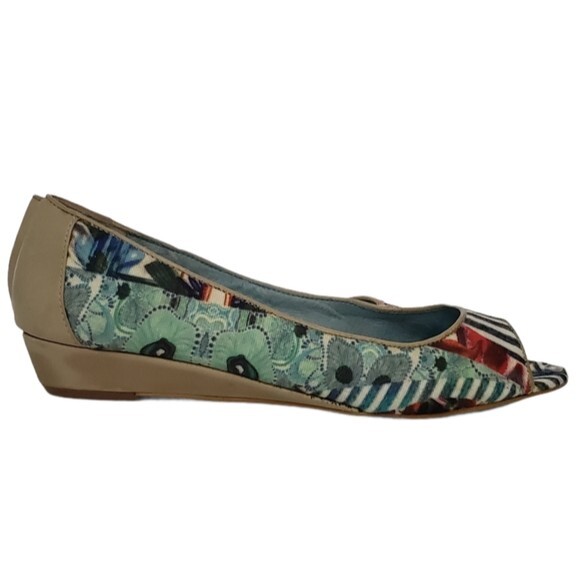 Desigual Shoes Open Toe Wedge Flat Floral Stripe - Picture 1 of 9